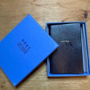 Smythson Black Leather Notebook  in Blue Box